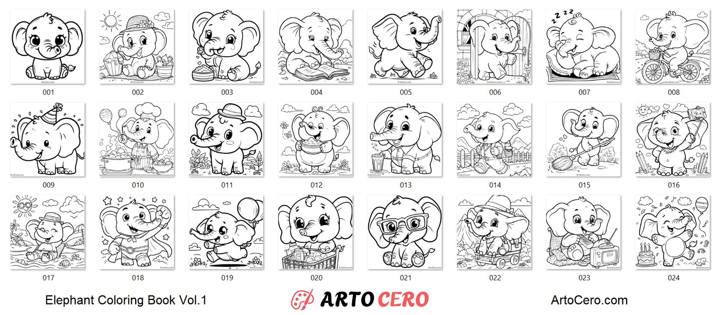 Libro Digital para Colorear Elefantes Vol.1 - ArtoCero.com