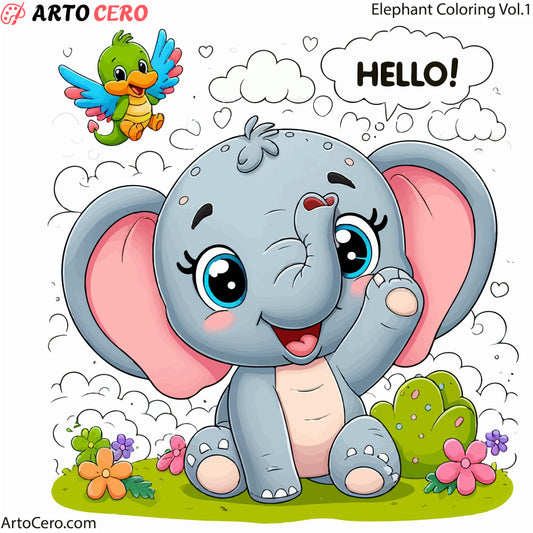 Livre numérique de coloriage d'éléphants Vol.1 - ArtoCero.com