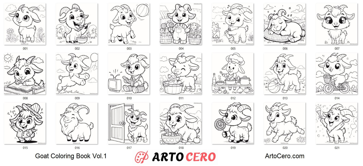 Goat Coloring Digital Book Vol.1 - ArtoCero.com
