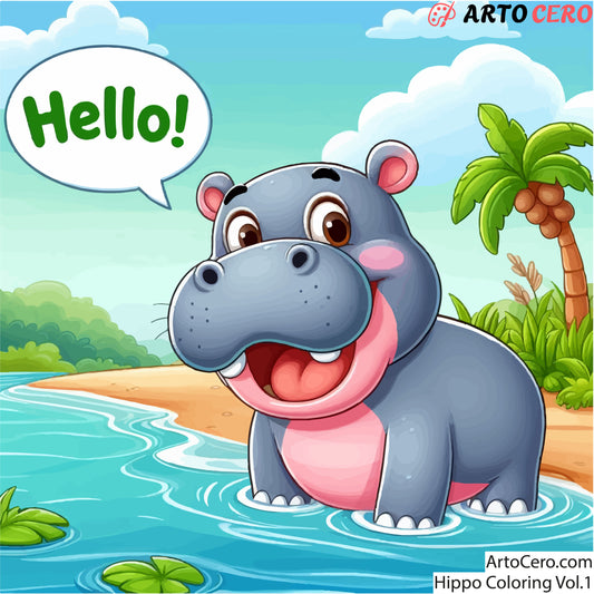 Livre numérique de coloriage hippopotame Vol.1 - ArtoCero.com