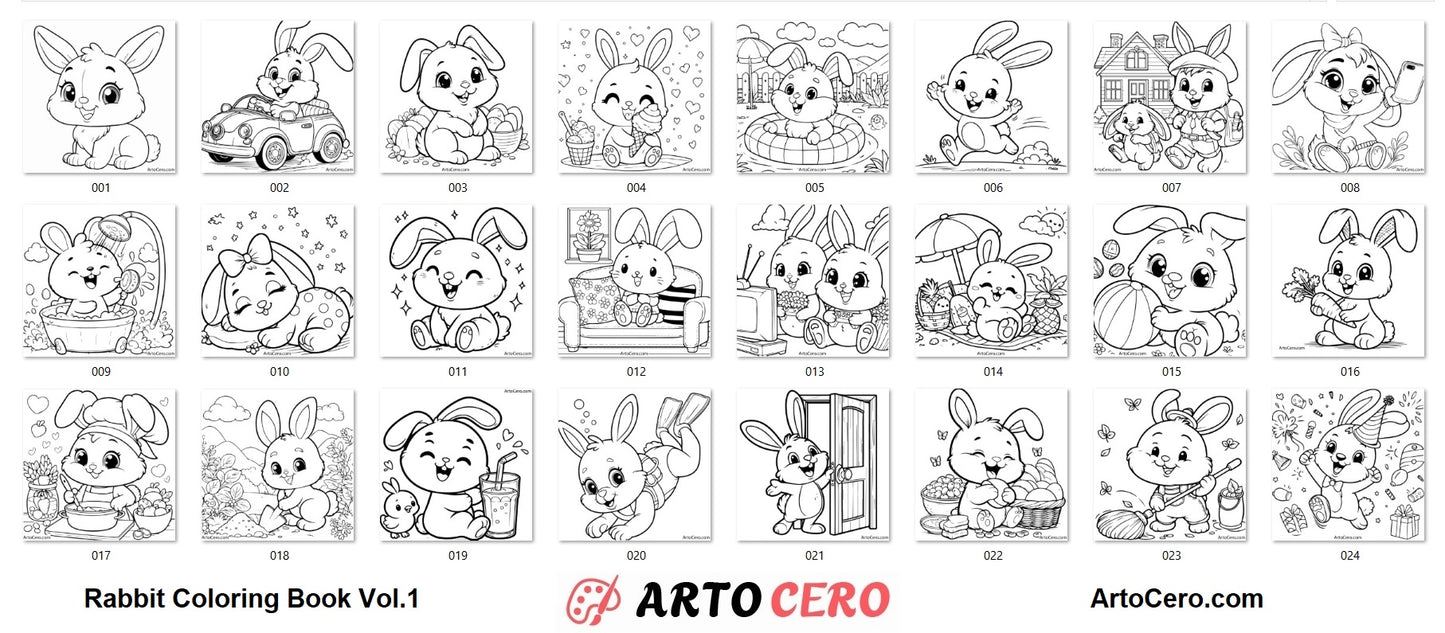 Rabbit Coloring Digital Book Vol.1 - ArtoCero.com
