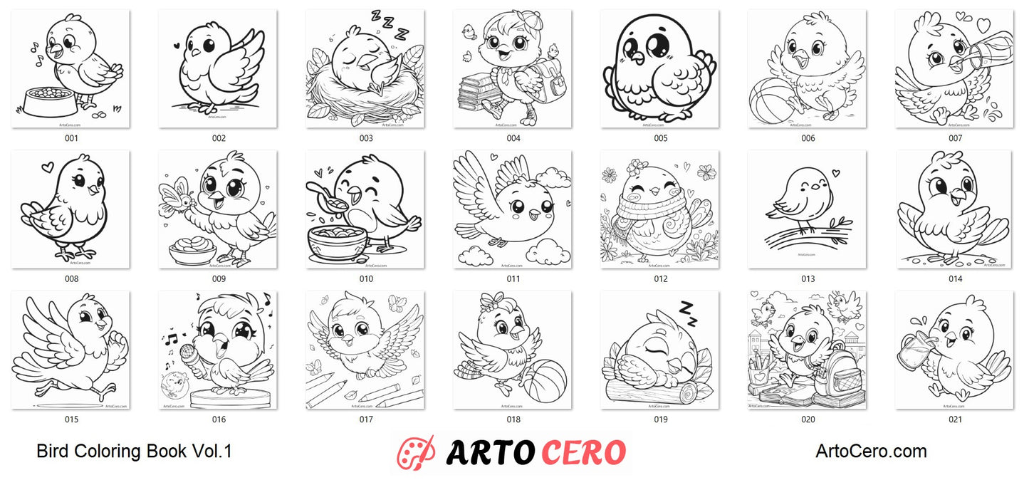 Bird Coloring Digital Book Vol.1 - ArtoCero