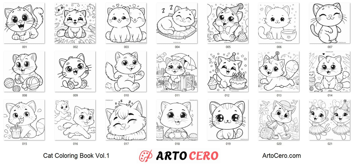 Cat Coloring Digital Book Vol.1 - ArtoCero