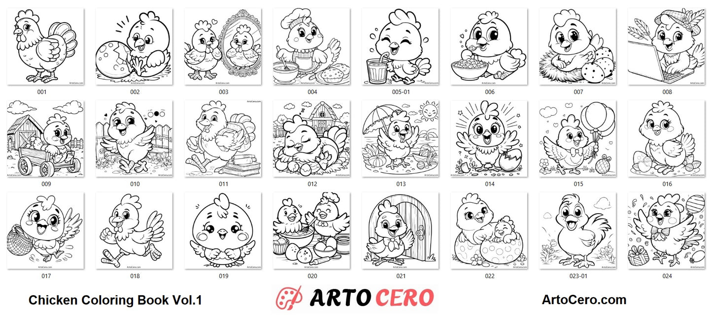 Chicken Coloring Digital Book Vol.1 - ArtoCero.com