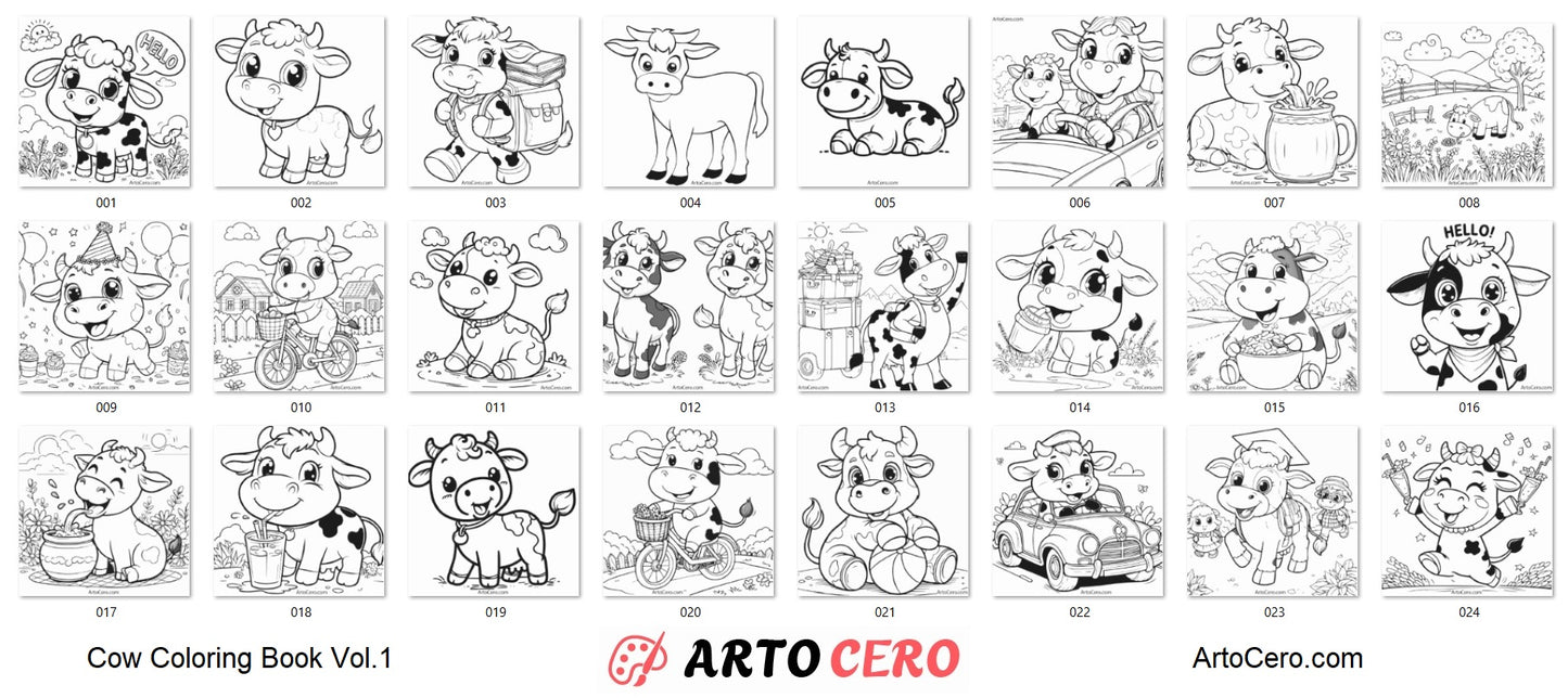 Cow Coloring Digital Book Vol.1 - ArtoCero.com