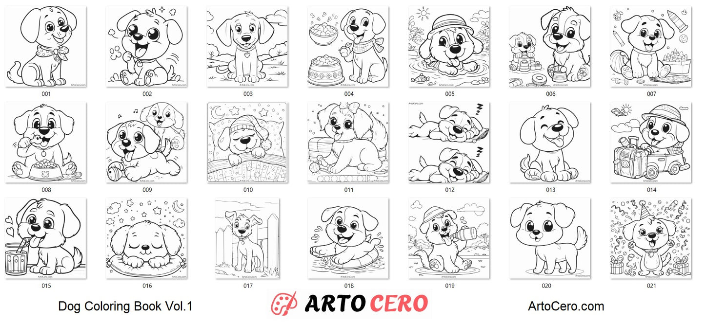 Dog Coloring Digital Book Vol.1 - ArtoCero.com
