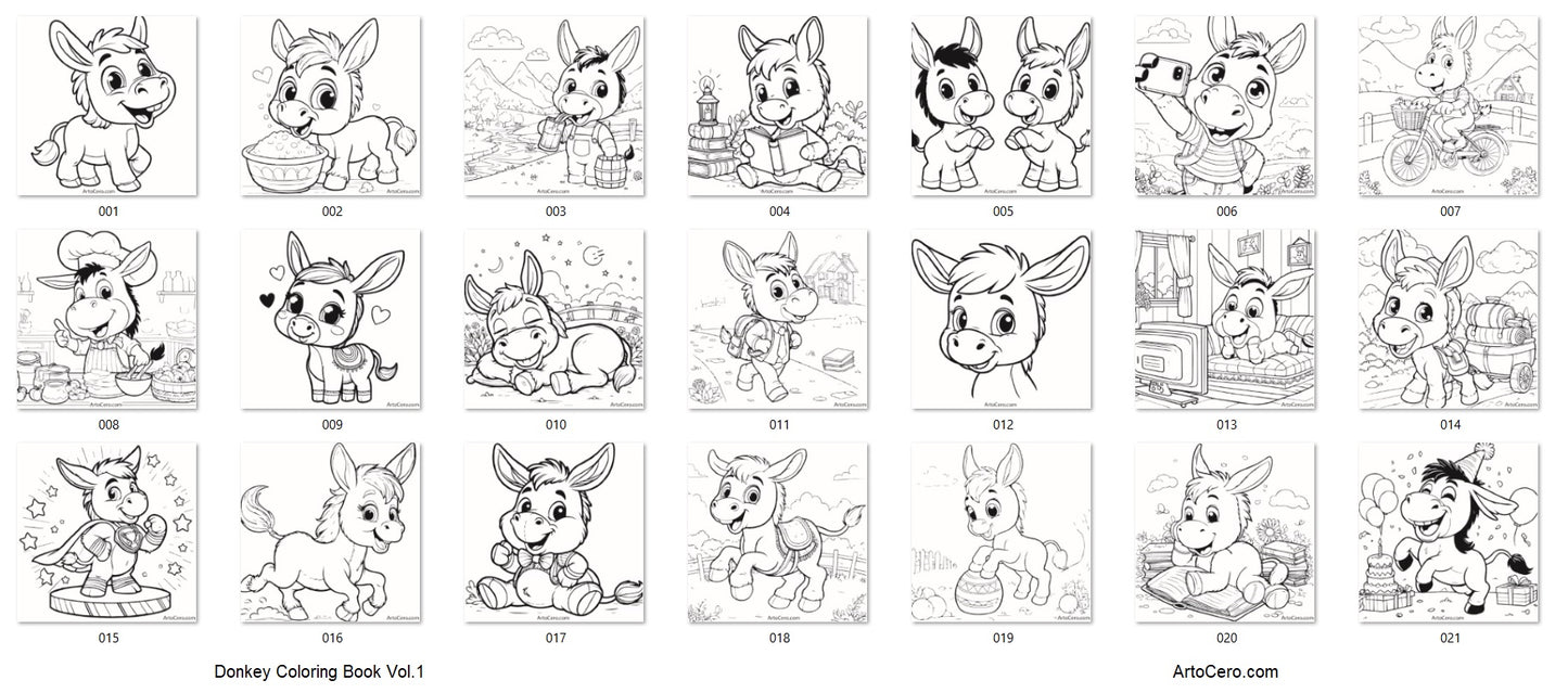 Donkey Coloring Digital Book Vol.1 - ArtoCero.com