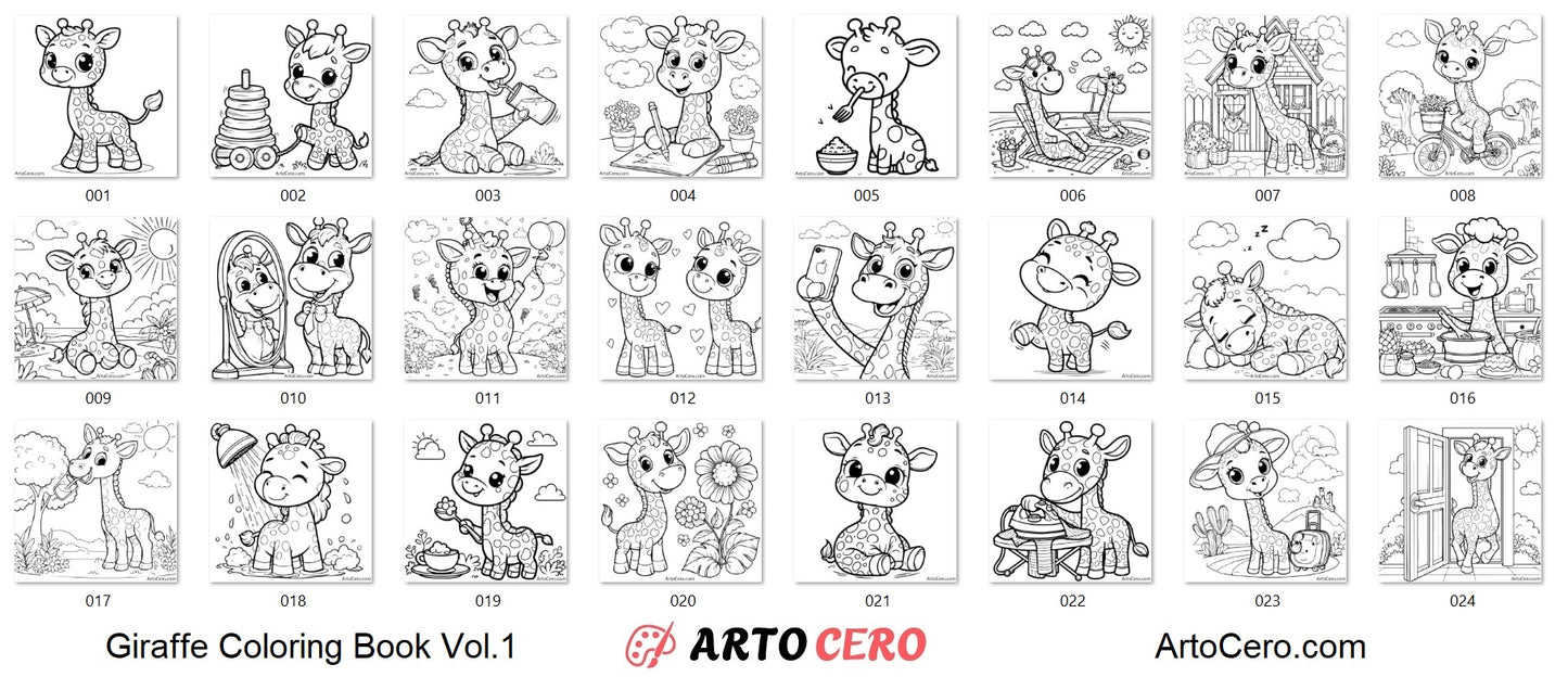 Giraffe Coloring Digital Book Vol.1 - ArtoCero.com