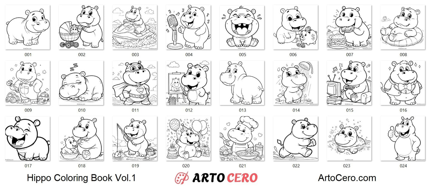 Hippo Coloring Digital Book Vol.1 - ArtoCero.com