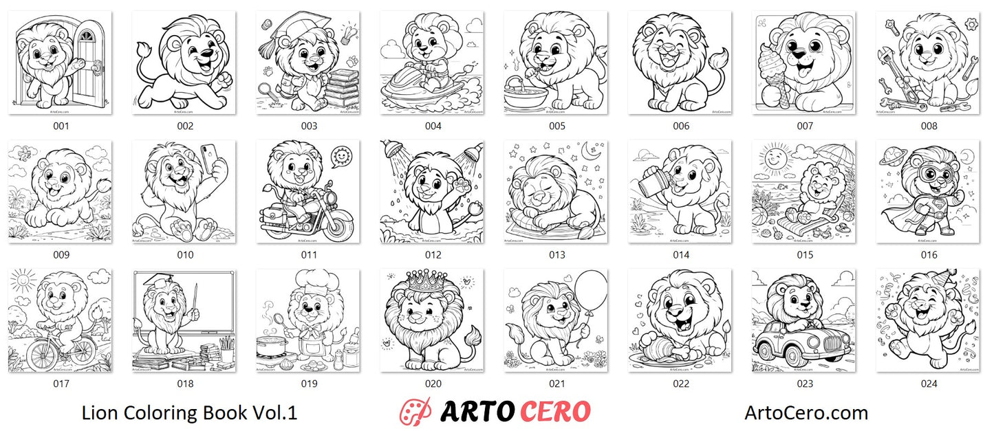 Lion Coloring Digital Book Vol.1 - ArtoCero.com