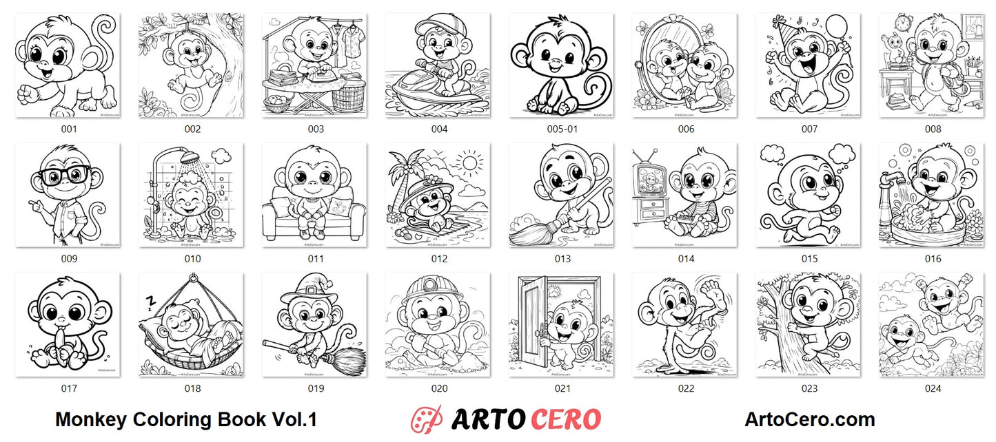 Monkey Coloring Digital Book Vol.1 - ArtoCero.com