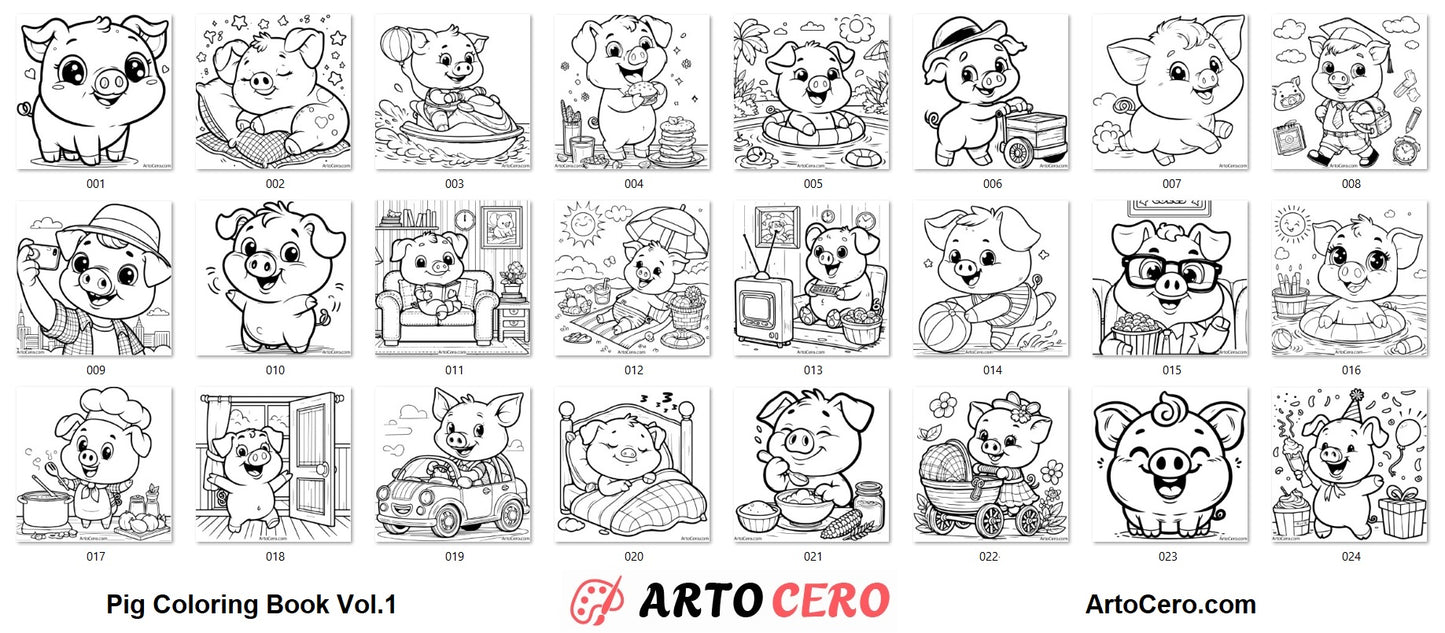 Pig Coloring Digital Book Vol.1 - ArtoCero.com