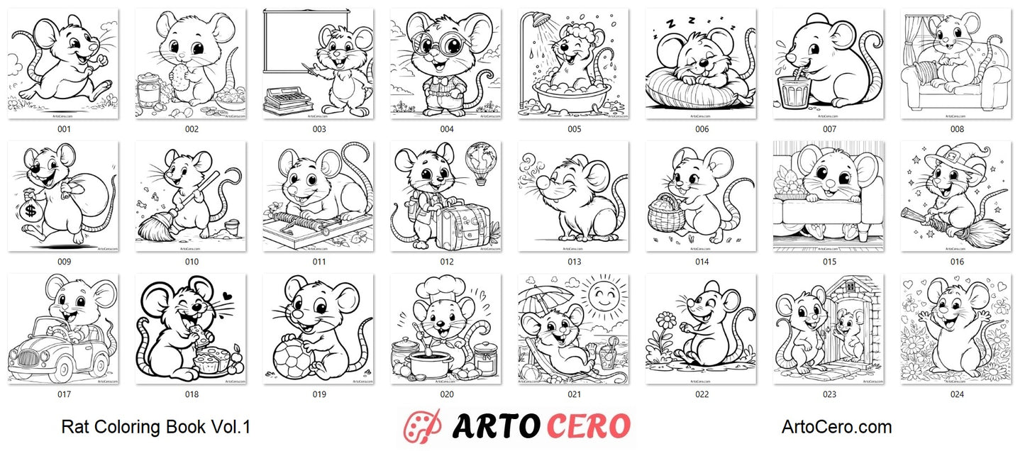 Rat Coloring Digital Book Vol.1 - ArtoCero.com