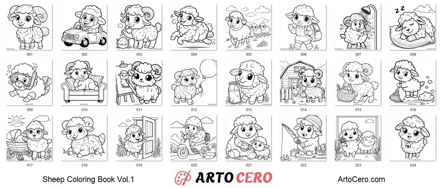 Sheep Coloring Digital Book Vol.1 - ArtoCero.com