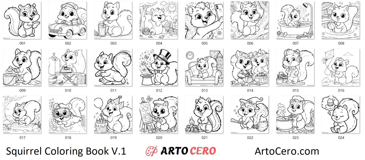 Squirrel Coloring Digital Book Vol.1 - ArtoCero.com